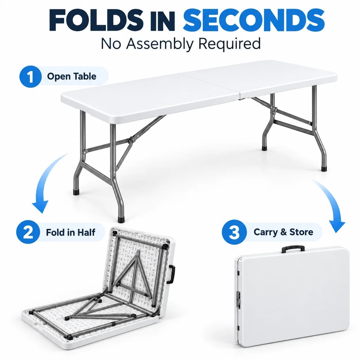 1.2M/4FT Folding Table Portable Plastic Utility Table, Foldable Camping Picnic Dining Table for Home Outdoor Party Event