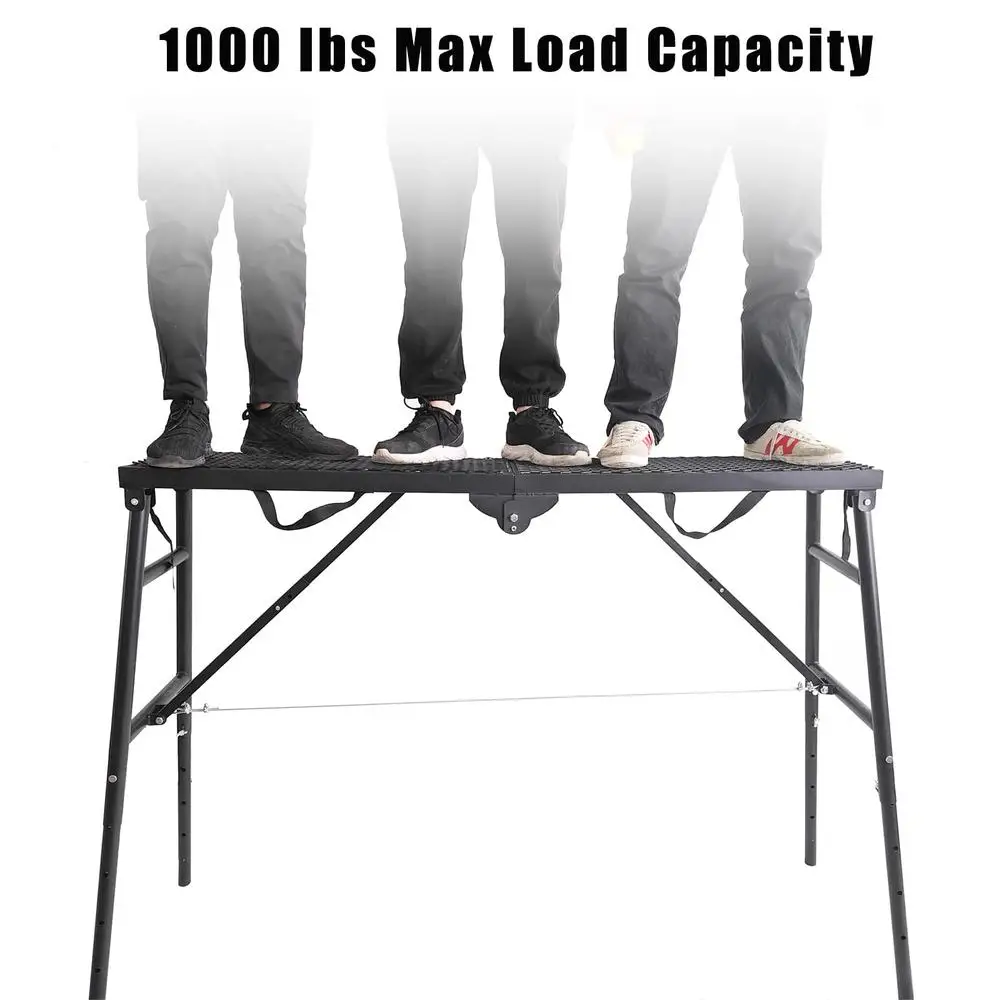 Portable Folding Scaffolding Platform Step Ladder Work Bench 3.8ft Max Adjustable Height 1000 lbs Capacity Steel Non-Slip Design