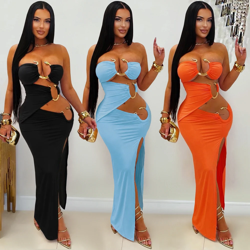 2026 Sommer Elegantes Ärmelloses Bodycon Maxi-Kleid für Damen mit Ausschnitten für Geburtstag, Abendparty, Club und Sexy Schlitz-Design