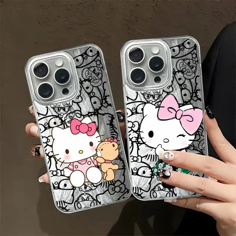 Hello Kitty Luxe Hoesje Voor Apple Iphone 15 11 13 14 Pro Max 12 15 Plus Veren Garen Mode Bumper Telefoonhoes