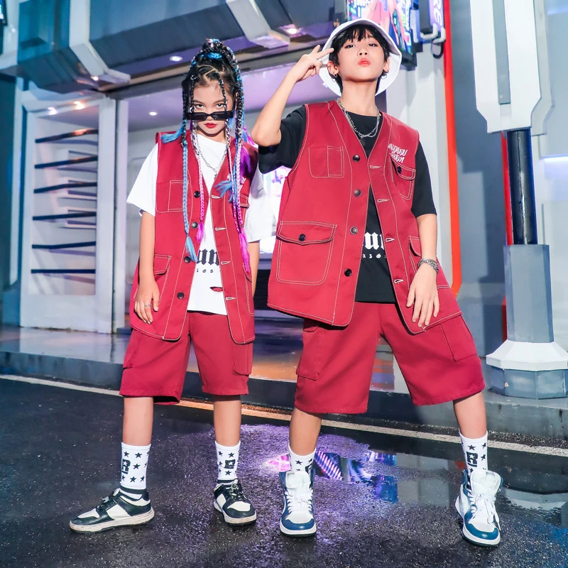 

3 Colors Kids Hip Hop Clothing For Girls Jazz Dance Costumes Boys Street Wear Children'S Stage Performance Kpop Outfits SL8761
