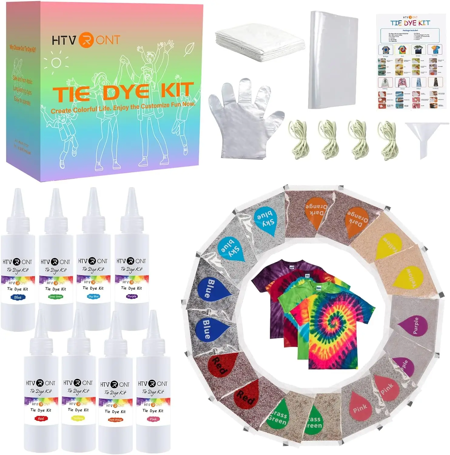 HTVRONT  8 Vibrant Colors 100ML Tie Dye Kit Adult Kids for Clothing Shirt Dress Tie Dye Party Supplies Suitable for Beginners