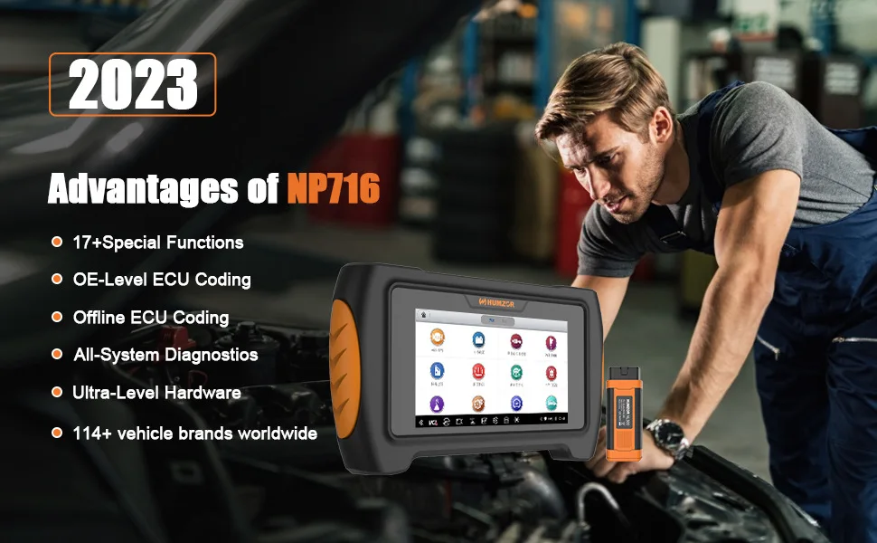 الماسح الضوئي NP716 مقاس 7 بوصات WiFi/BT Obd2 - أداة تشخيص متعددة اللغات للسيارات والشاحنات وسيارات الدفع الرباعي
