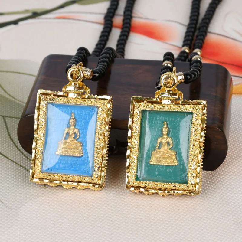 Authentic Thai Consecrated Chong Di Buddha Amulet with Gilded Case from Luang Phor Ruei Temple Masked Buddha Four-Faced Amulet