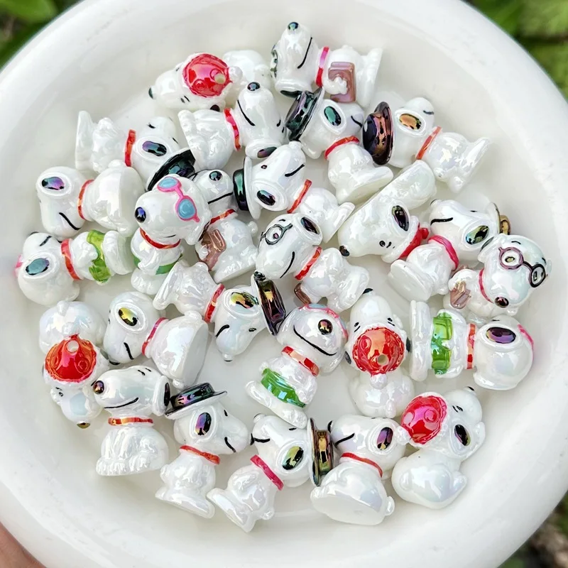 20pcs for Snoopy Action figurine through-hole beaded DIY mobile phone chain keychain beaded pen accessory material