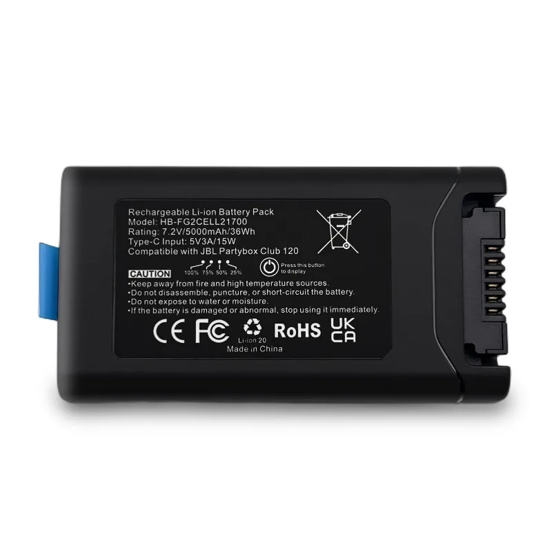 고품질 신형 7.2V 5000mAh 교체 배터리 HB-FG2CELL21700 JBL PARTYBOX Club 120용