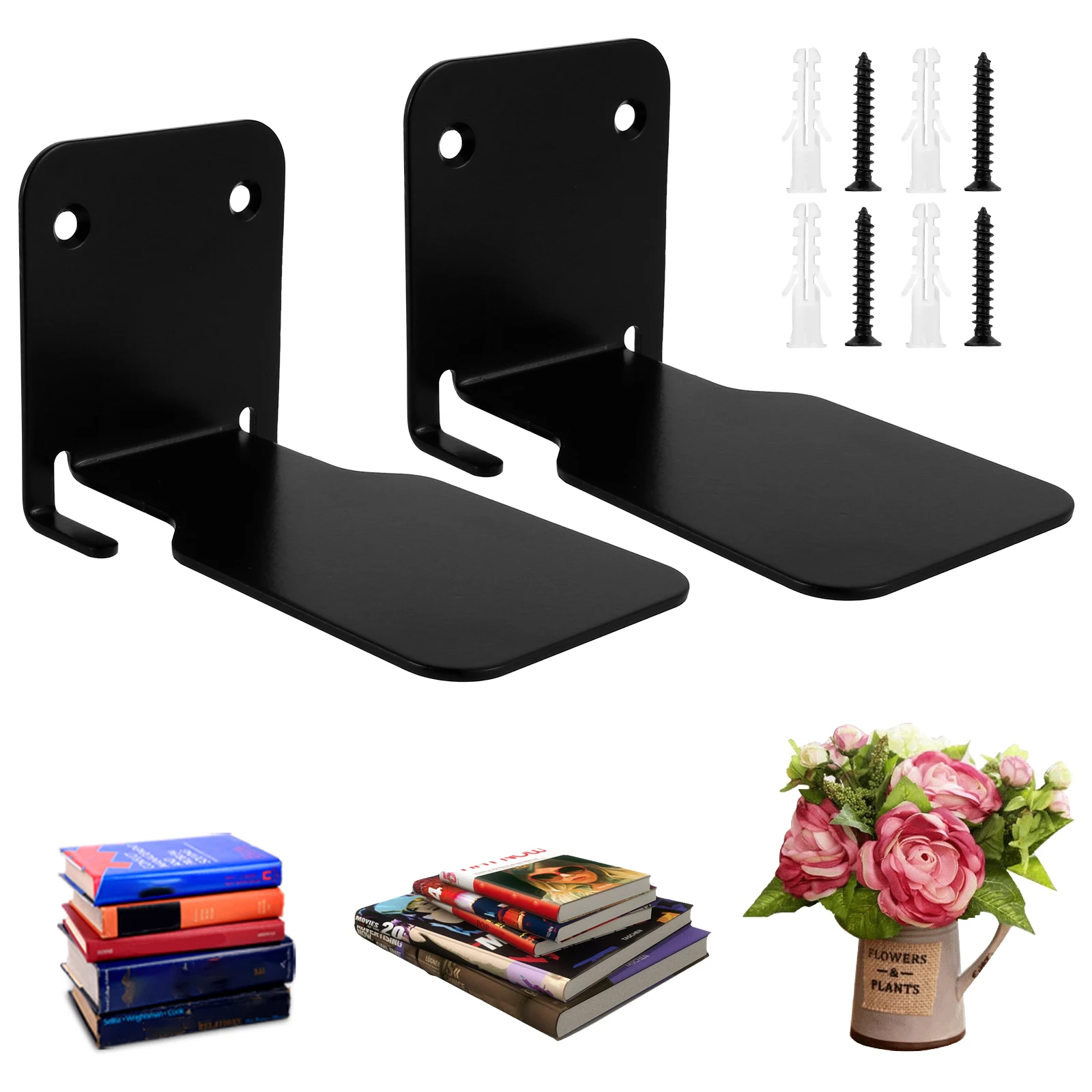 Floating Bookshelves, Heavy-Duty Book Organizers,Wall Mounted Bookshelf, Iron Storage Shelves for Bedroom,Living Room, Office