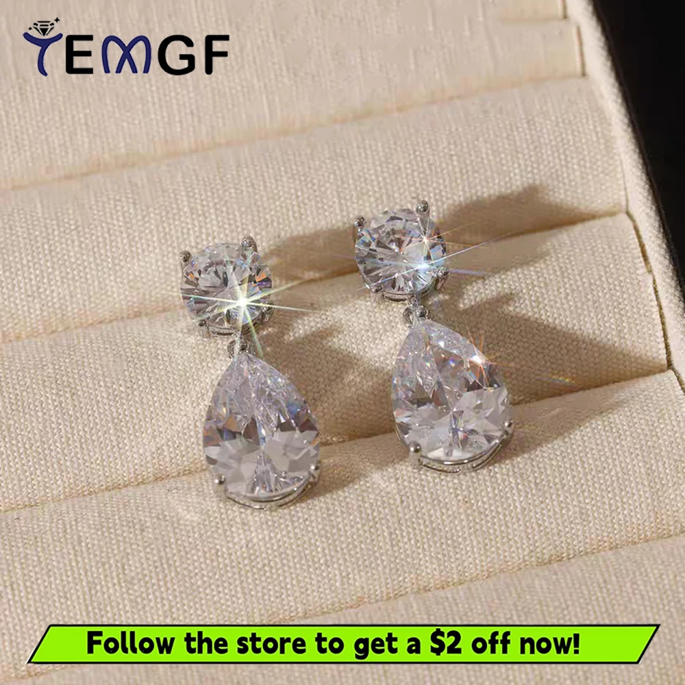 

TEMGF Zircon/Moissanite Drop Earrings 925 Sterling Silver for Women Sparkling Luxury Bridal Wedding Engagement Jewelry 19CT/Pair