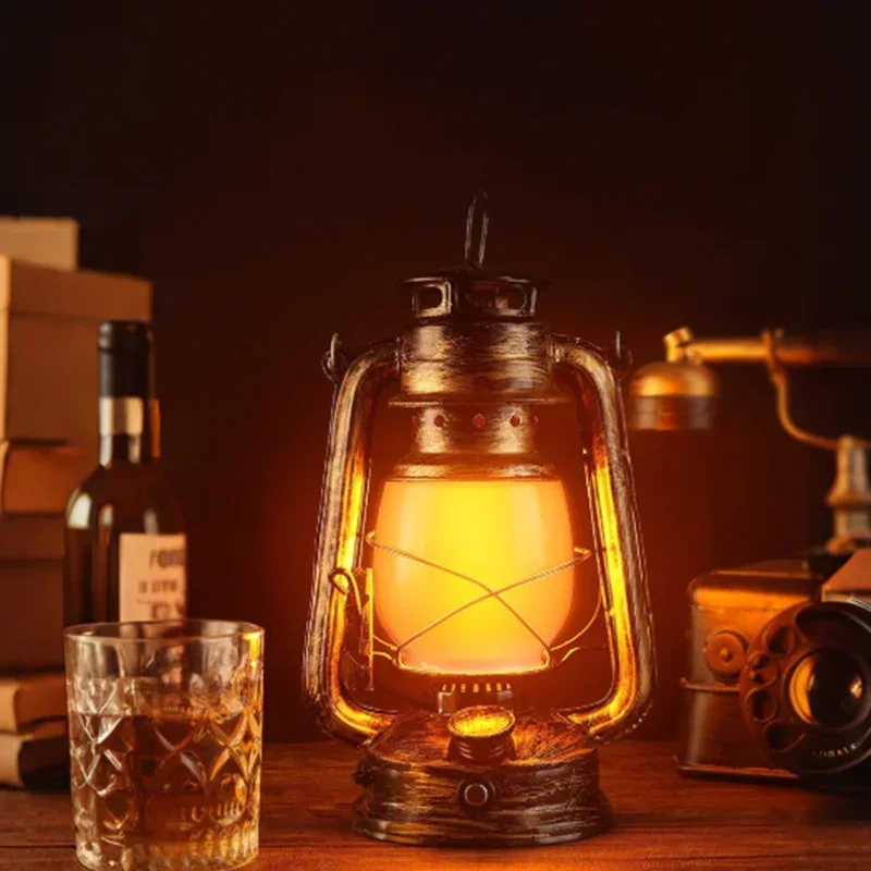 لهب تأثير خمر فانوس المحمولة التخييم ضوء USB-C قابلة للشحن 1200mAh بطارية بار مطعم عيد الميلاد الديكور #1