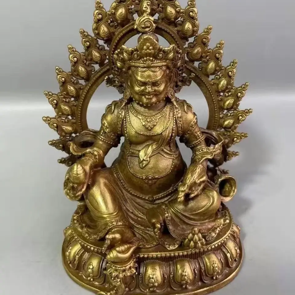 Brass Statue of Yellow Jambhala, Nepalese Buddhist Figure, Tibetan Tantric Dharma Protector, For Home Worship & Offering