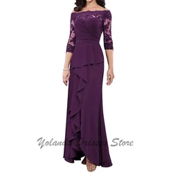 Modern Chiffon Mother of The Bride Dresses 3/4 Sleeves Appliques Boat Neck Mother Bride Dresses for Wedding Floor Length 2024