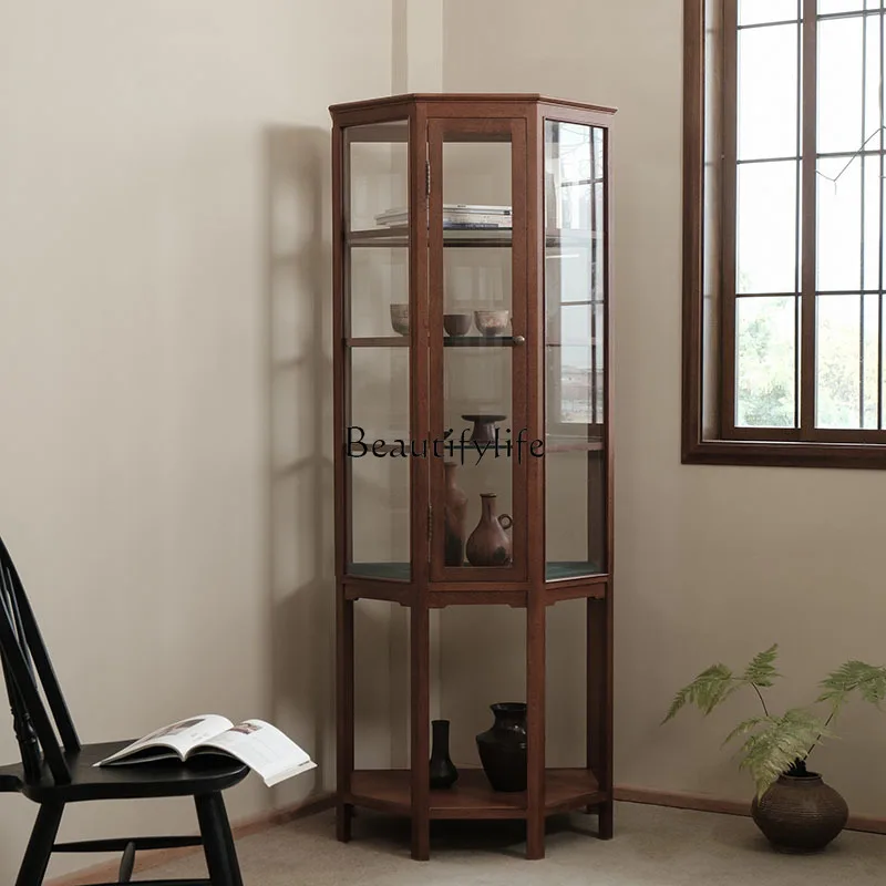 

French solid wood medieval glass wine cabinet South American teak display porch display cabinet
