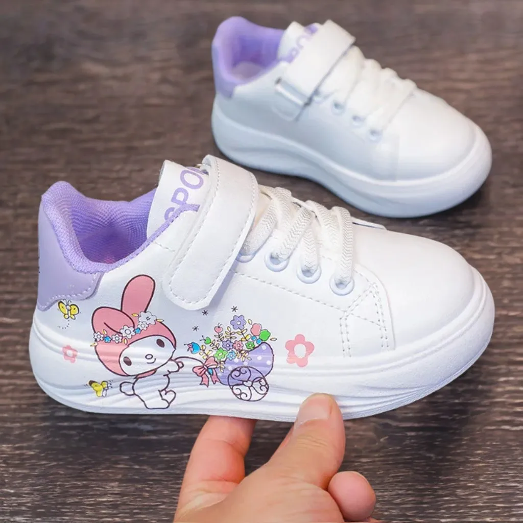 

Baby Girls White Shoes Kids Casual Sneakers Cartoon Soft Breathable Fashion Children White PU Leather Shoes Size 26-37
