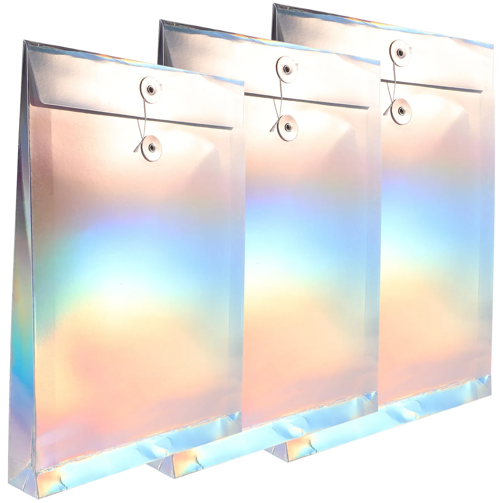 

3Pcs Holographic Document Bags A4 File Storage Organizer Decorative File Folder with Tie Closure Receipt Organizer