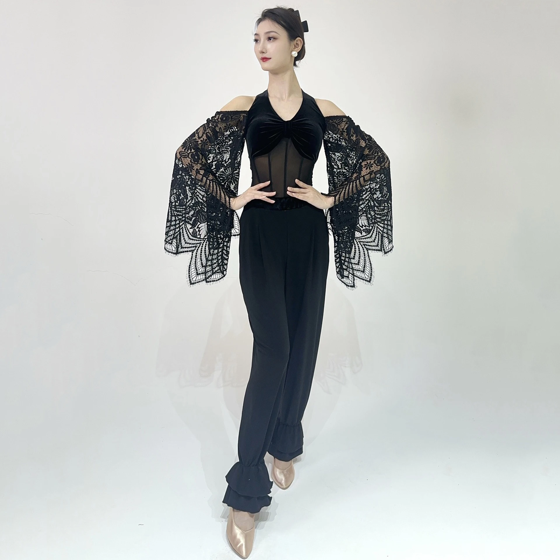 2026 dança de salão rendas queimado mangas topos feminino valsa dança desempenho traje baile social dança de salão roupas bl18314