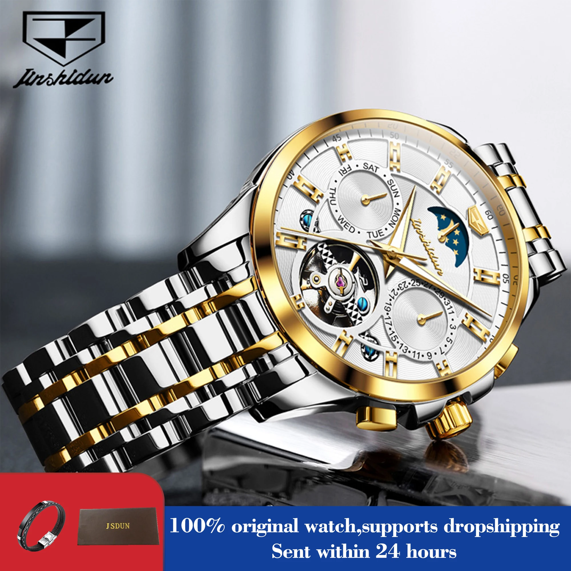 

JSDUN 8945, мужские часы, лучший бренд, оригинальные механические часы для мужчин, полый скелет, Moonswatch, водонепроницаемые роскошные часы для платья, ручные часы