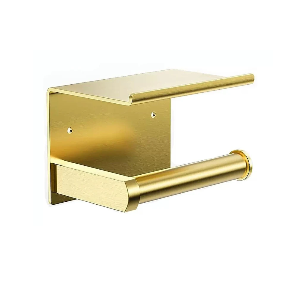 

Antique Brushed Gold Toilet Paper Holder with Phone Shelf 304 Stainless Steel Tissue Roll Holder Tissue Holder Bathroom