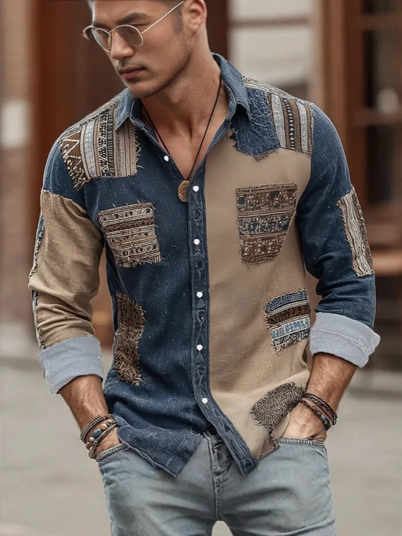 New Purple Shirt Men's Leopard Printed Long Sleeve Shirt Button Shirt Vintage Outdoor Casual Holiday Lapel 3D Printed Lapel