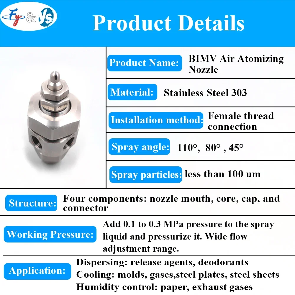 BIMV80075 Two-Fluid Air Atomizing Nozzle Anti-Drip Fan-Shaped Atomization Humidification Dust Suppression Micro-Atomizing Spray