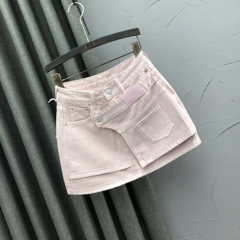 Fake Two-piece Denim Skirt for Women 2026 Summer New Casual Loose A-line Versatile Skirts Personalized High Waist Sweet Skirt