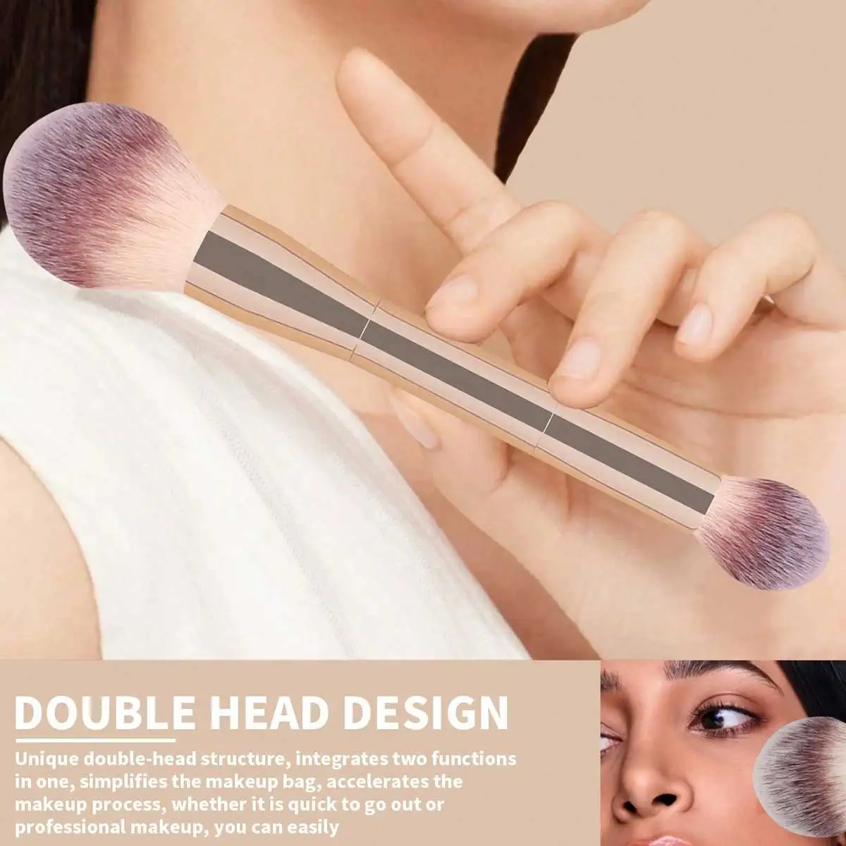 2pcs Professional Dual-Ended Face Makeup Brush Set, Powder Brush & Blush Brush, Soft Fibers, Portable, Travel Makeup Tools,Found