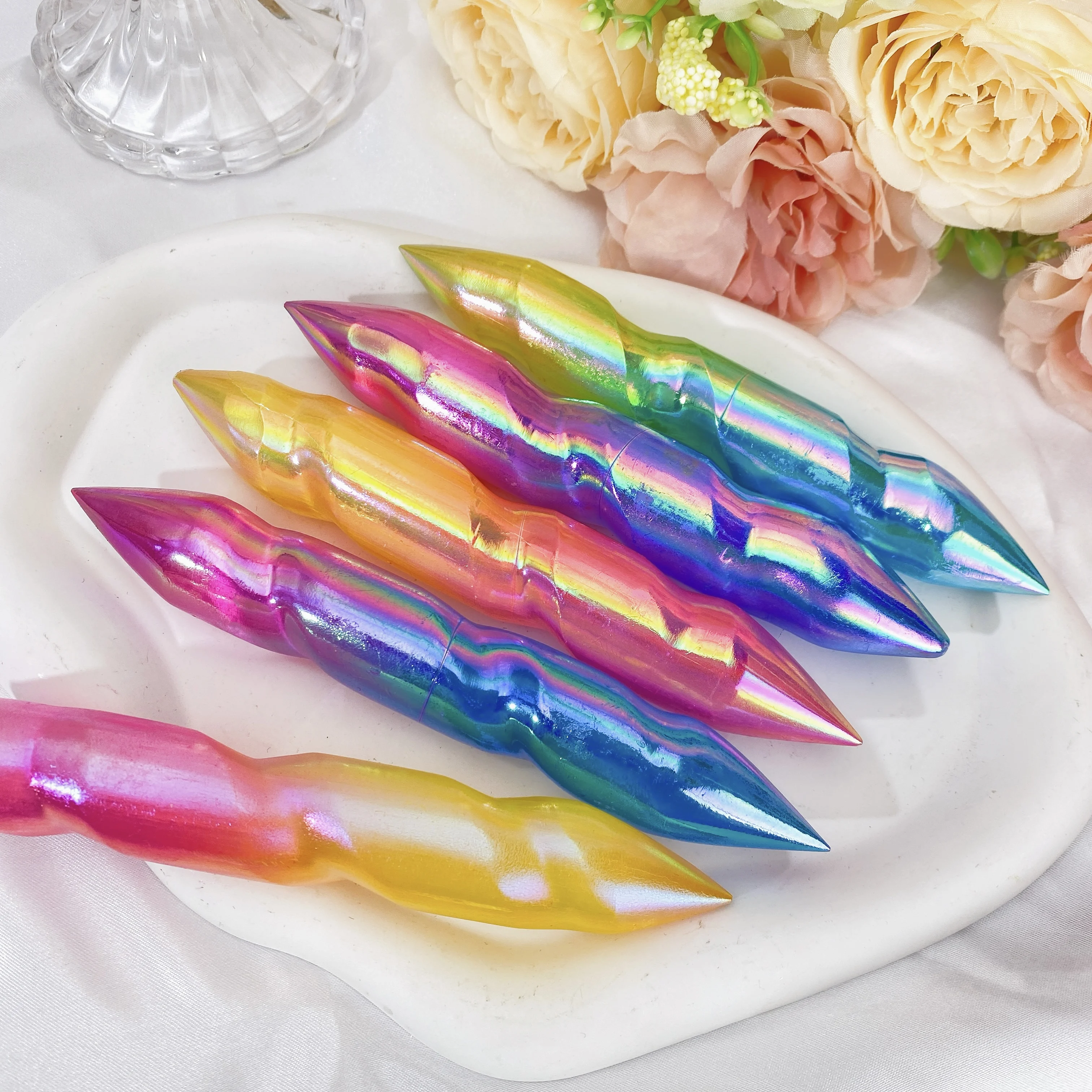 Random 1PC High Quality Natural Aura Spiral Selenite Rod,Men Gift,Women Gift,Scene Decoration,Table Decoration.