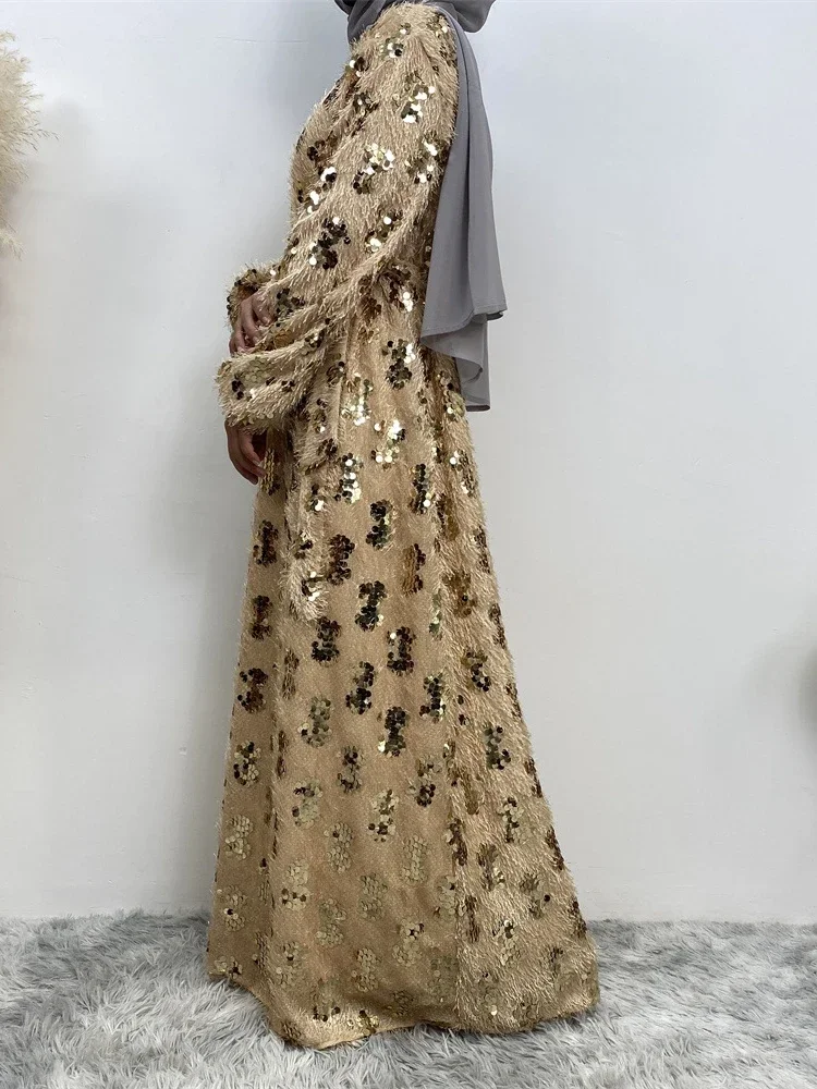 Sequins Tassel Abaya Muslim Long Dress for Women Ramadan Eid Long Sleeve Prayer  African Dresses Islamic Dubai Abayas 2023