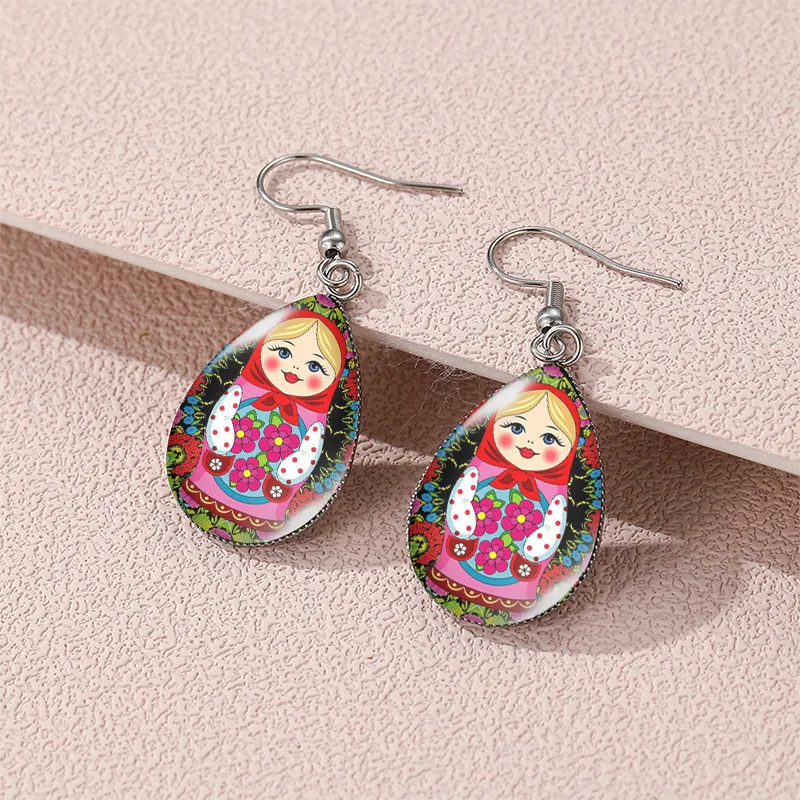 Handmade Matryoshka Russian Nesting Doll Resin Earrings  Vintage Boho Dangle Drop Jewelry Lightweight UV Resin Artisan Crafted