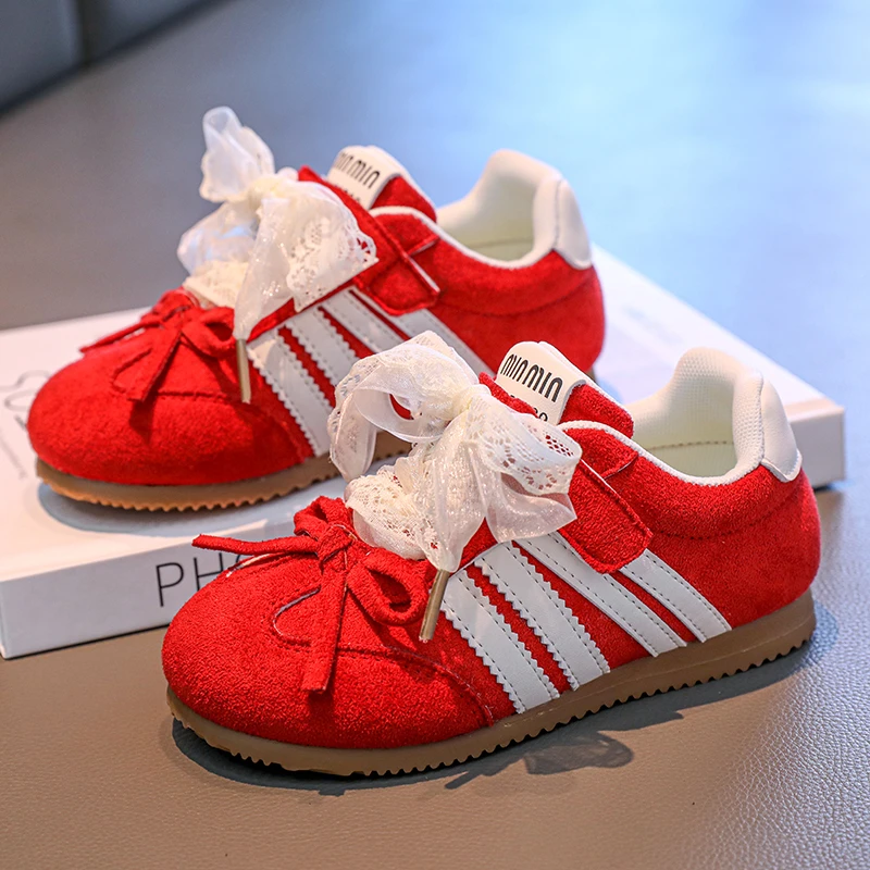 

Red Suede Walking Shoes For Girl Stylish Butterfly-Knot Toddler Shoes Kids Autumn Outdoor Sneakers Boys Trainers tenis infantil