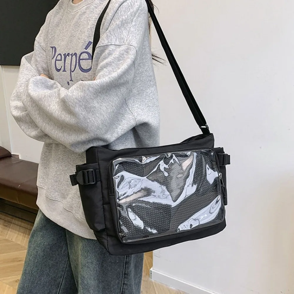 

Прозрачная сумка-итабэг в студенческом стиле с карманами, через плечо, для значков, большая вместимость, из ПВХ, для девочек