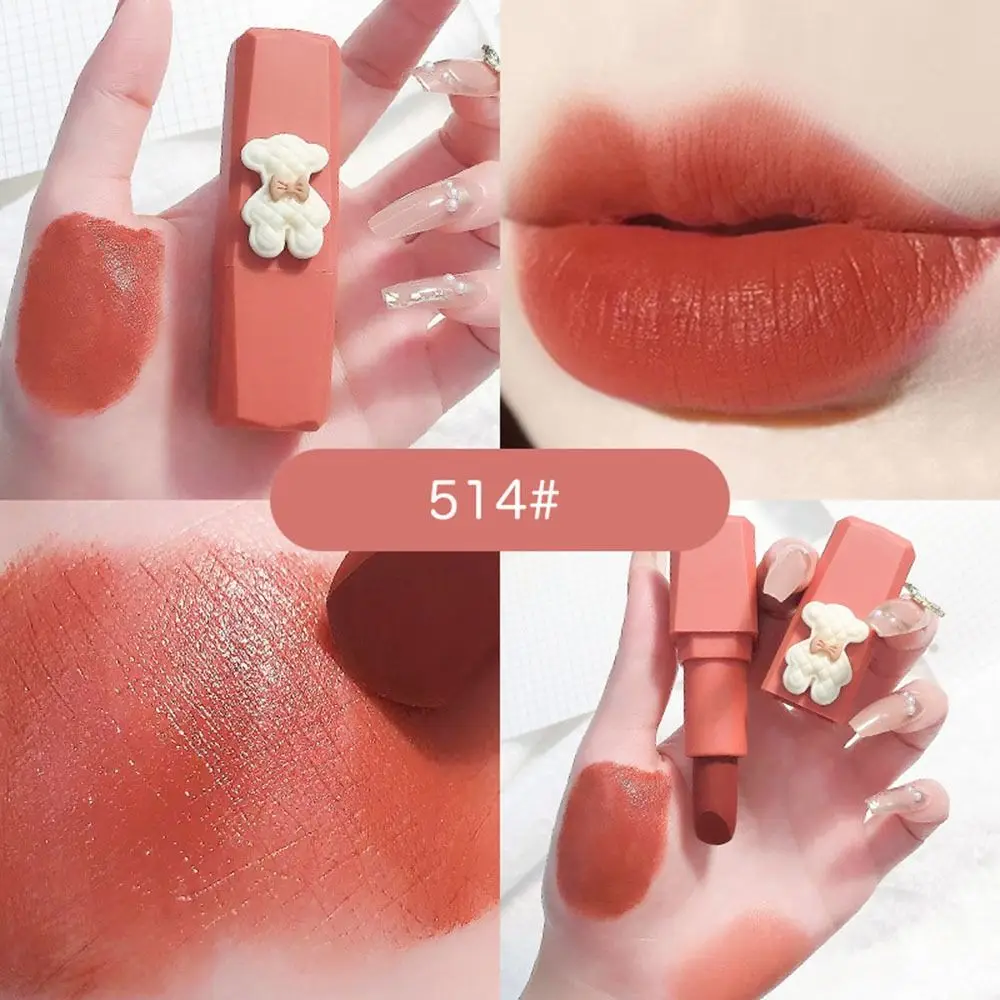 Esmalte de labios en forma de oso para mujer, bálsamo labial de caramelo antiadherente, brillo de labios sedoso de larga duración, lindo