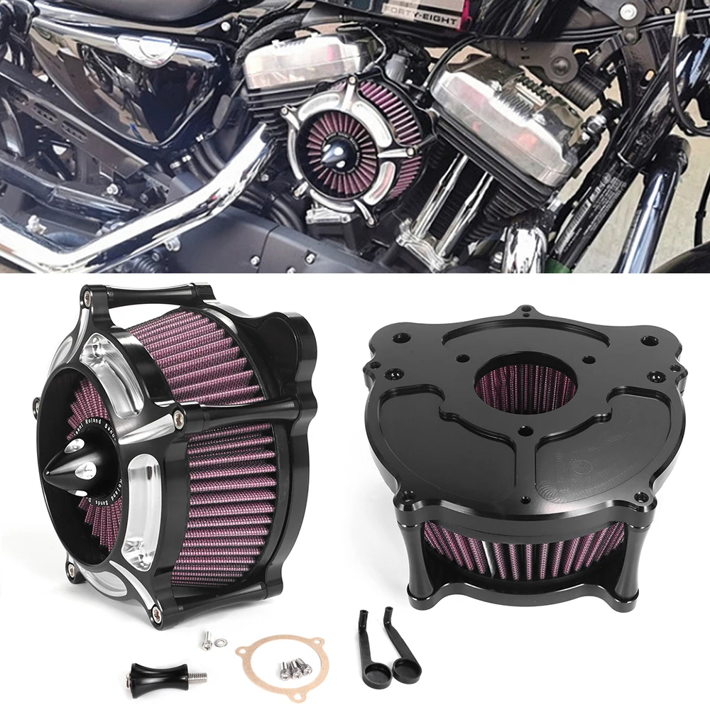 

Black& Chrome Turbine Air Cleaner Intake Filter Kit Motorcycle Air Filter For Harley Touring Road King Electra Street Glide