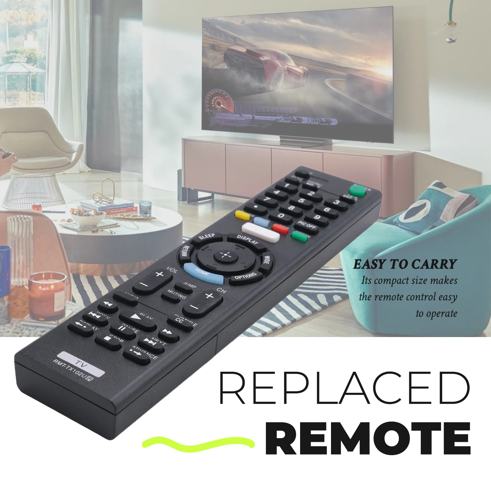 ABUO Smart TV Remote Control for Sony RMT-TX102U RMT-TX100D RMT-TX101J RMT-TX101D RMT-TX100E RMT-TX101E RMT-TX200, Black