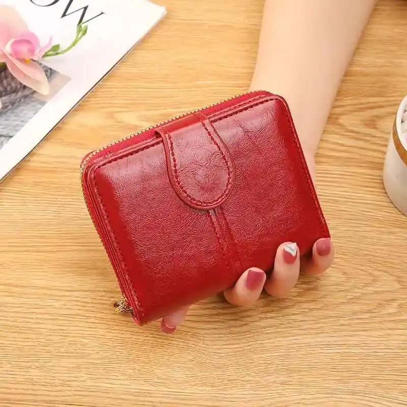 Fashionable Short Soft Leather Zipper Wallet for Women Student  Style Coin Purse Two Slots Summer 2023 Pure Color Design