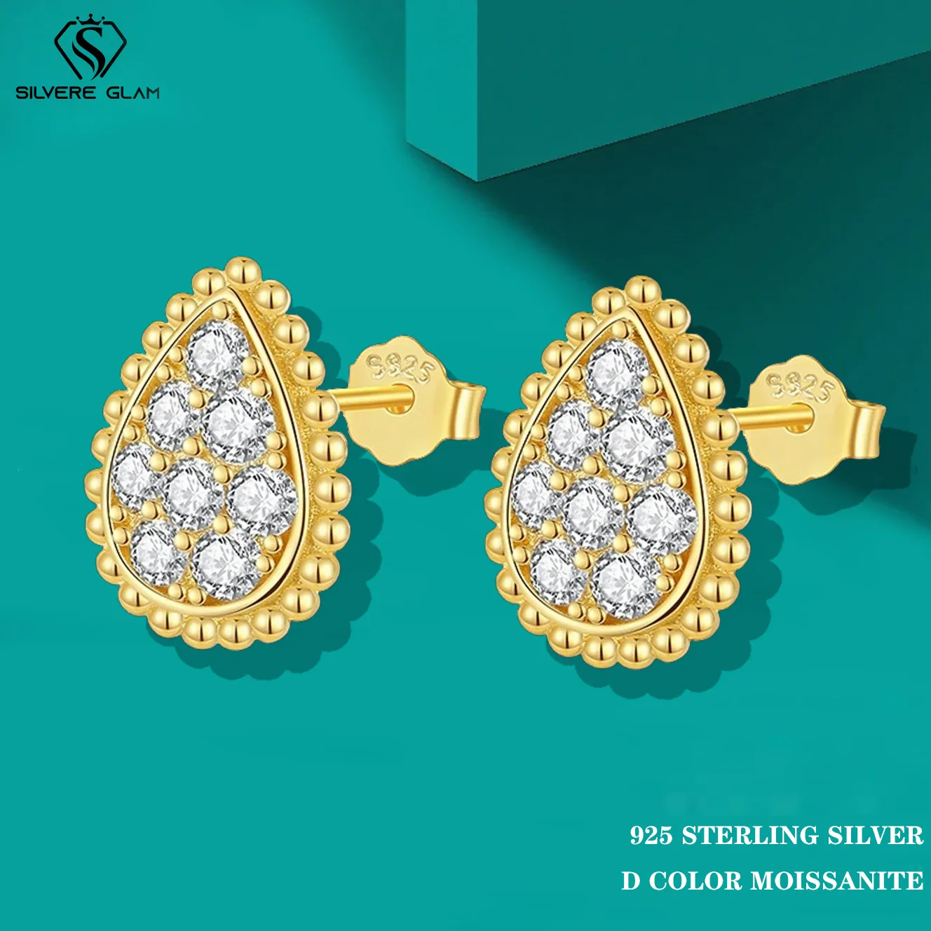 

TY Moissanite 925 Sterling Silver Earrings for Women 0.96CT D Color Vintage Gold Earrings Pear Shape Fine Luxury Jewelry