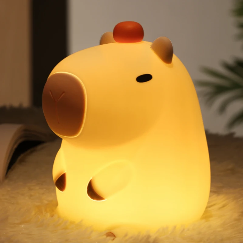 Cute Silicone Capybara Night Light Children\'s Nightlight Gift USB Rechargeable Animal Touch Bedside Slepp Lamp Timing Function