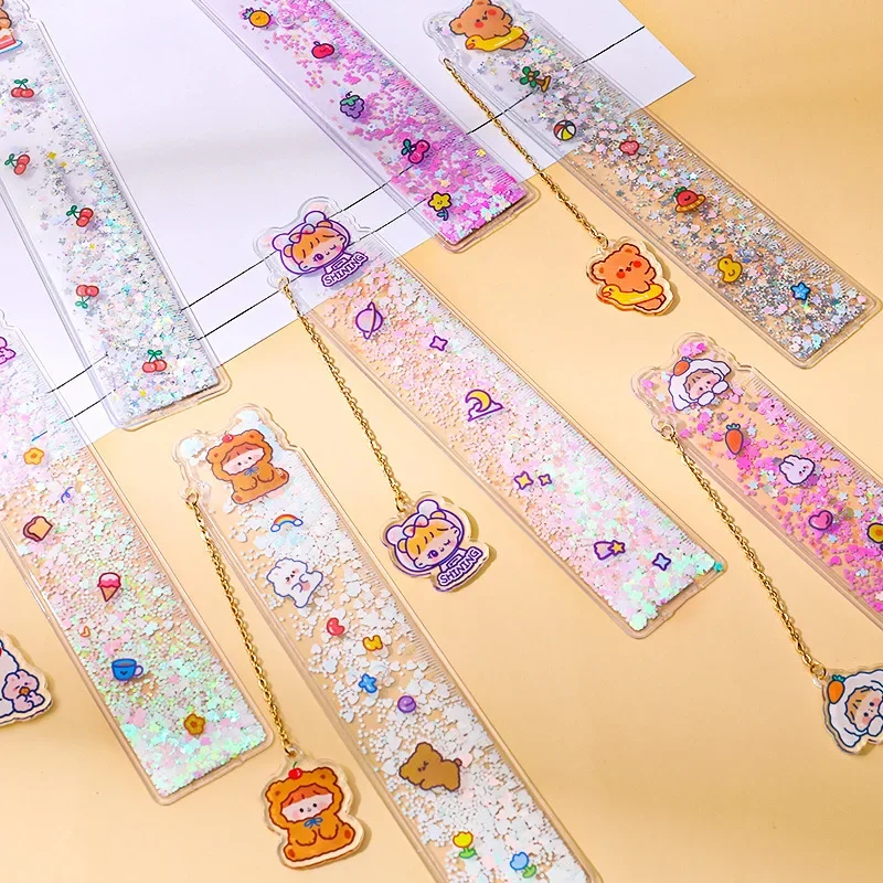 1 Piece 15cm Cute Kawaii Stationery Cartoon Drawing Gift Office School Kitten Straight Plastic Ruler
