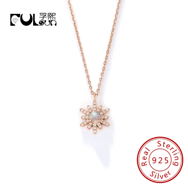 

mama Sun Flower Opal Pendant Necklace with Cubic Zirconia Popular Design Exquisite Choker Clavicle S925 Sterling Silver Jewelry