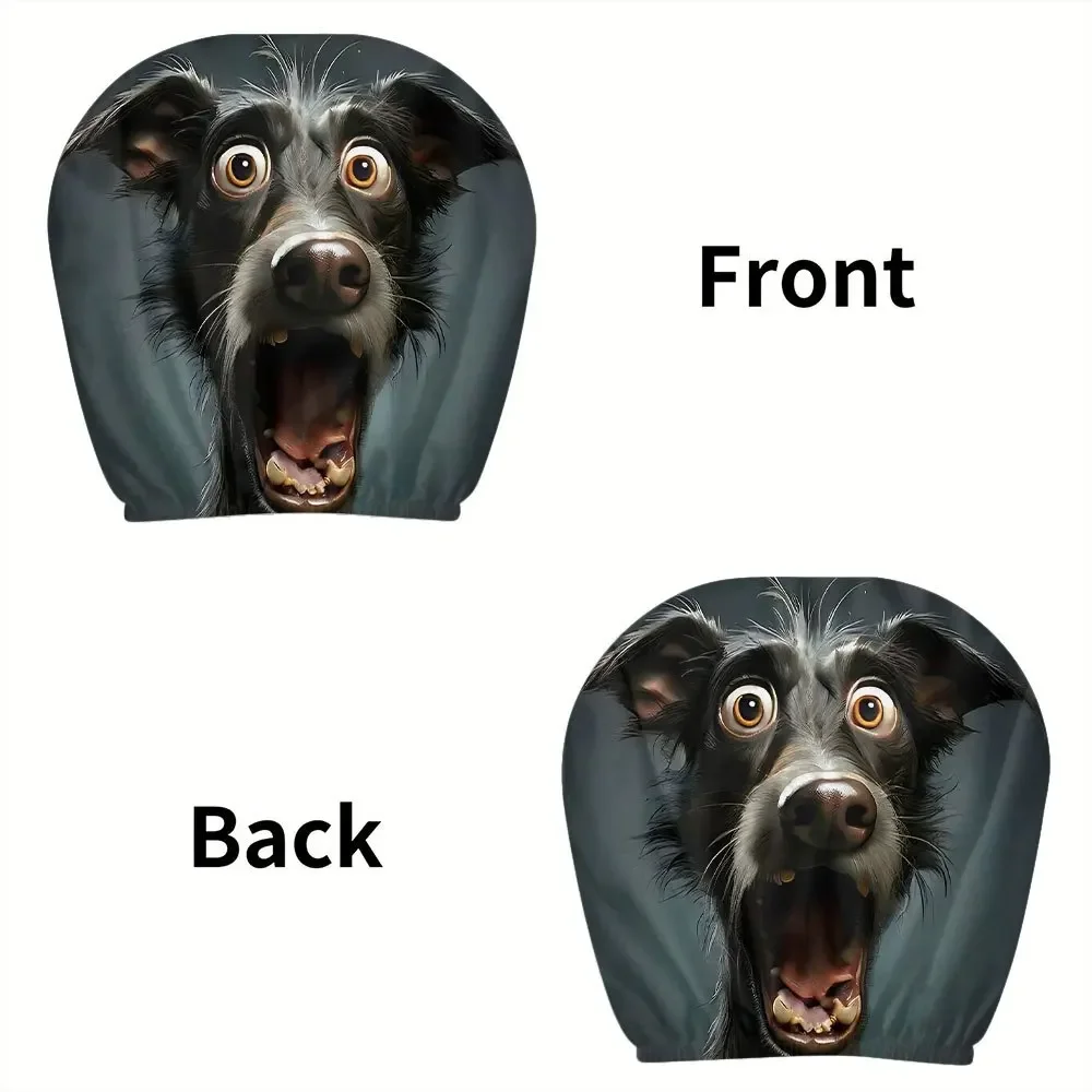 Surprising and interesting dog pattern breathable car headrest cover two-piece set, washable car interior accessory gift