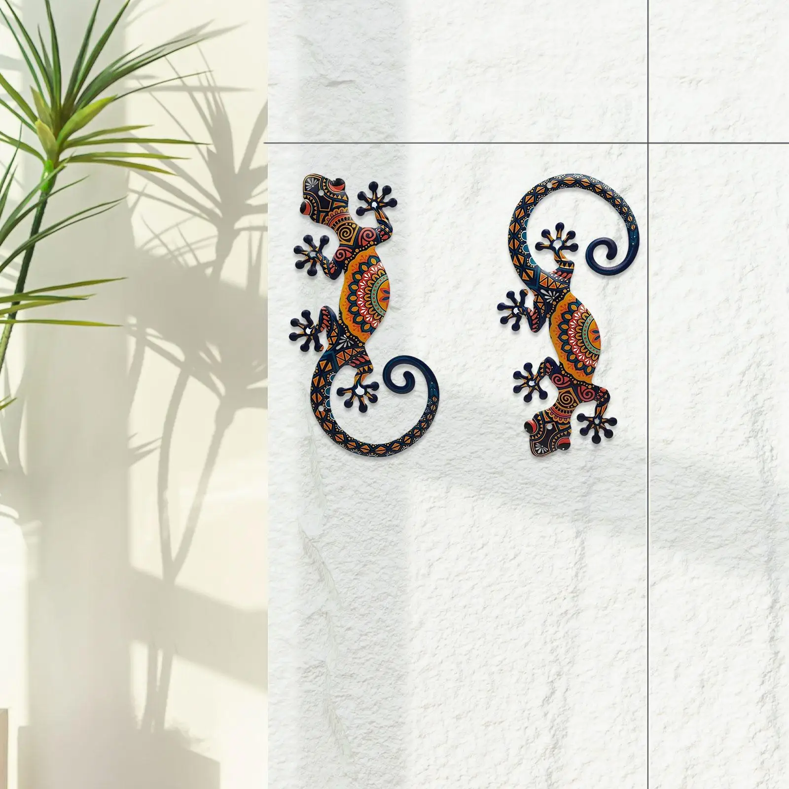 2x Gecko Wall Decor Outside Decorative Iron Artwork Hanging Sculpture Gecko Wall Art for Farmhouse Yard Garden Dining Room Patio
