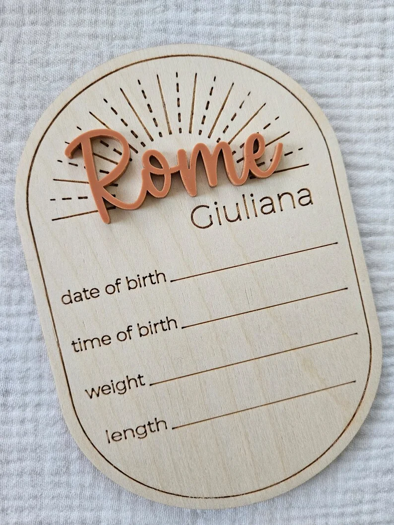 Wooden Baby Birth Stat Sign, Custom 3D Letter Birth Announcement Plaque, Newborn Milestone Photo Keepsake for Baby Shower Gift