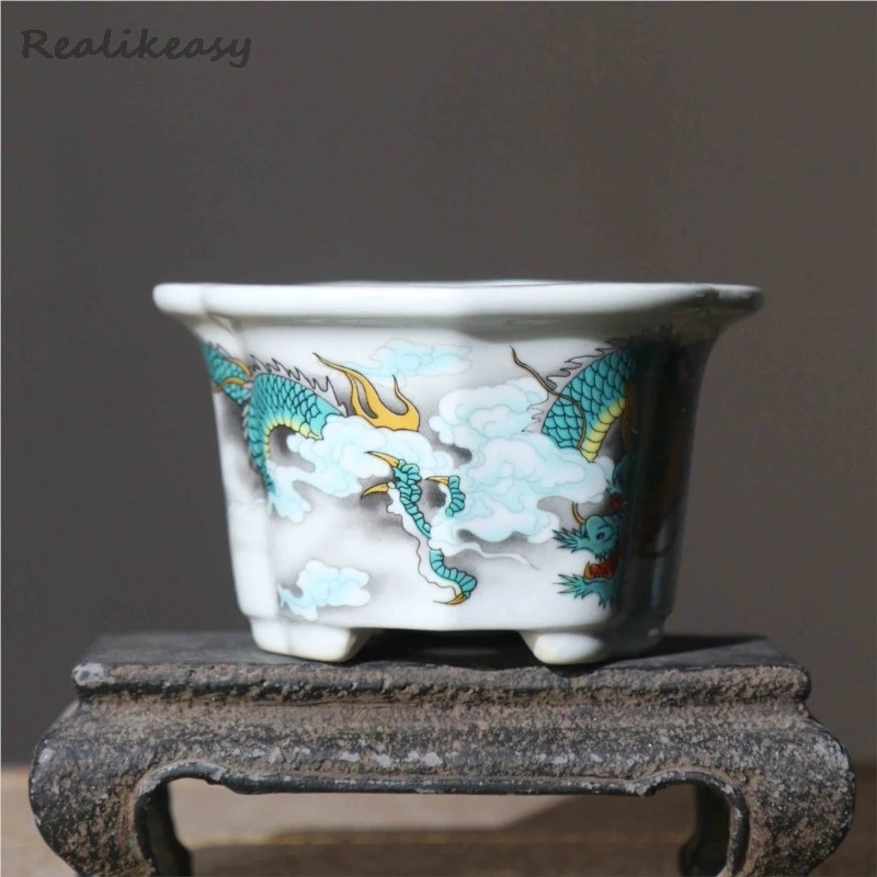 2025 New Hand Painted Purple Sand Flower Pots Creative Retro Bonsai Pots Chinese Style Ceramic Succulent Flower Pots Home Decor