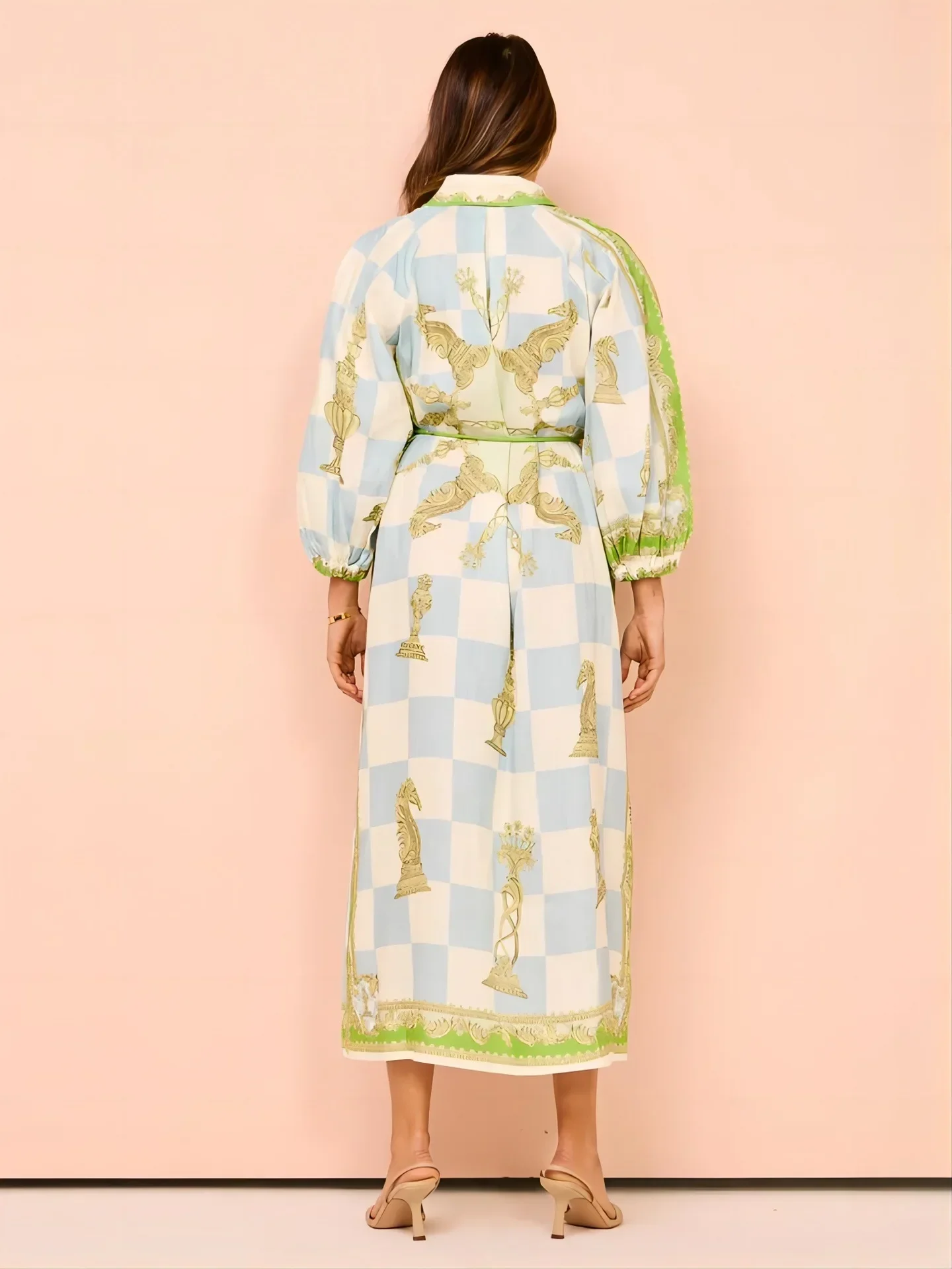 Robe de plage élégante imprimée vintage à manches longues pour femmes, robe maxi à lacets, robe éducative décontractée, mode de vacances, nouveau, 2024