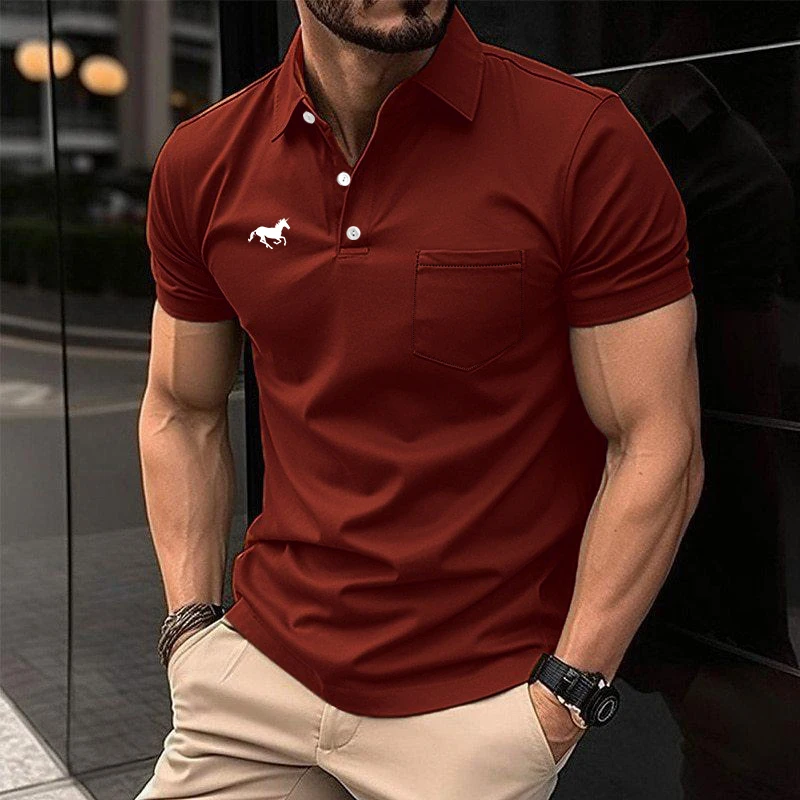 Men Summer Short Sleeve Fashion Csaual Lapel Polo Shirt Men Pure Color Slim Fit Tops Polo Shirt Men Pocket Polo Shirt .