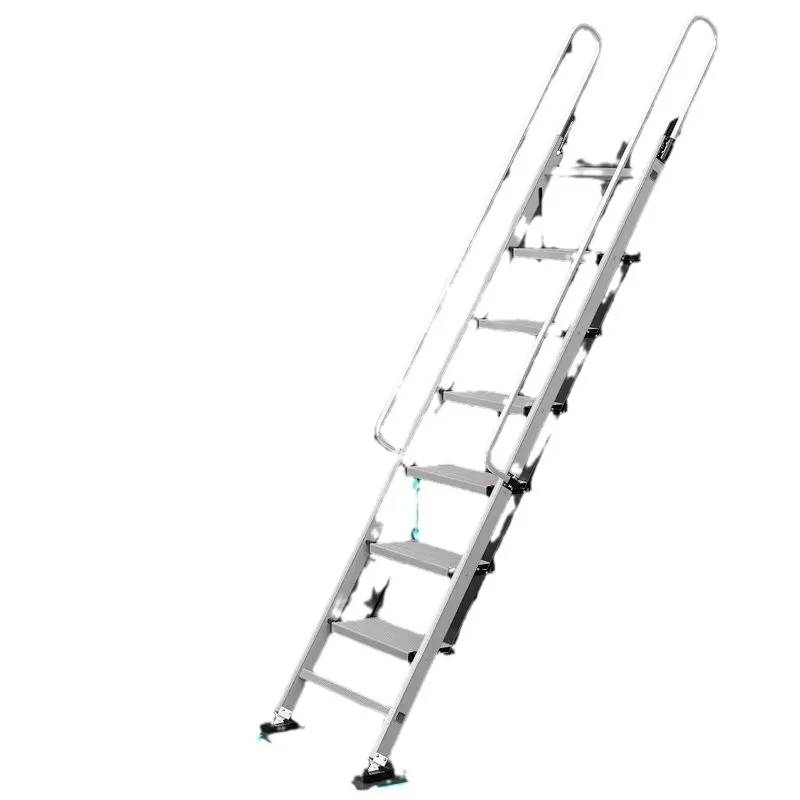 Thickened aluminum alloy folding ladder for household use, extended movable outdoor second floor platform ladder