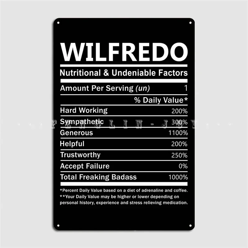 اسم ويلفريدو ويلفريدو عوامل غذائية وغير قابلة للتجديد علامة معدنية جدار حانة جدار الديكور جدار ديكور تين تسجيل ملصق #2