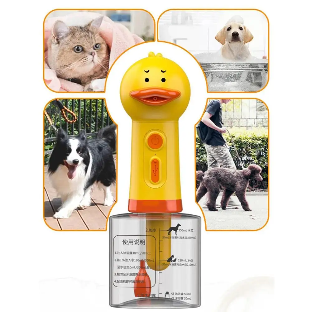 Carregamento USB Máquina Automática de Espuma Sabão Dispenser, Elétrica, Pato Amarelo, Pet Limpeza, Gato Acessórios