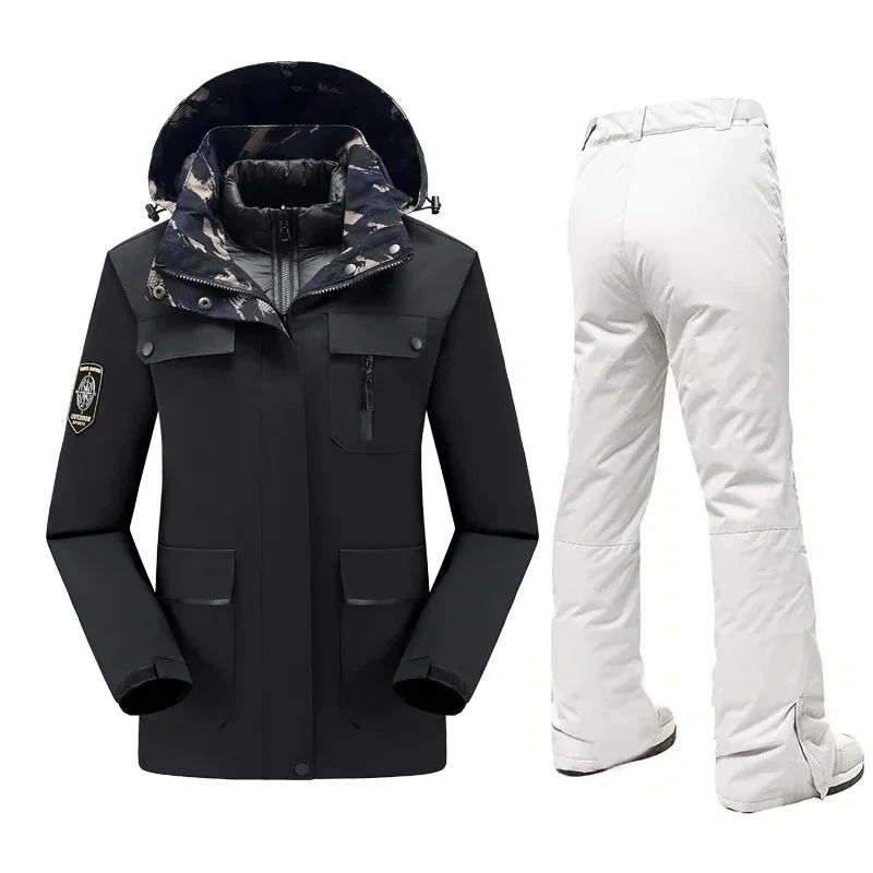 

Outdoor Women Mountain Skiing Warm Sport Suits Ladies Snow Clothing Winter Down Jacket And Strap Pants Brand Ski Suit Plus Size