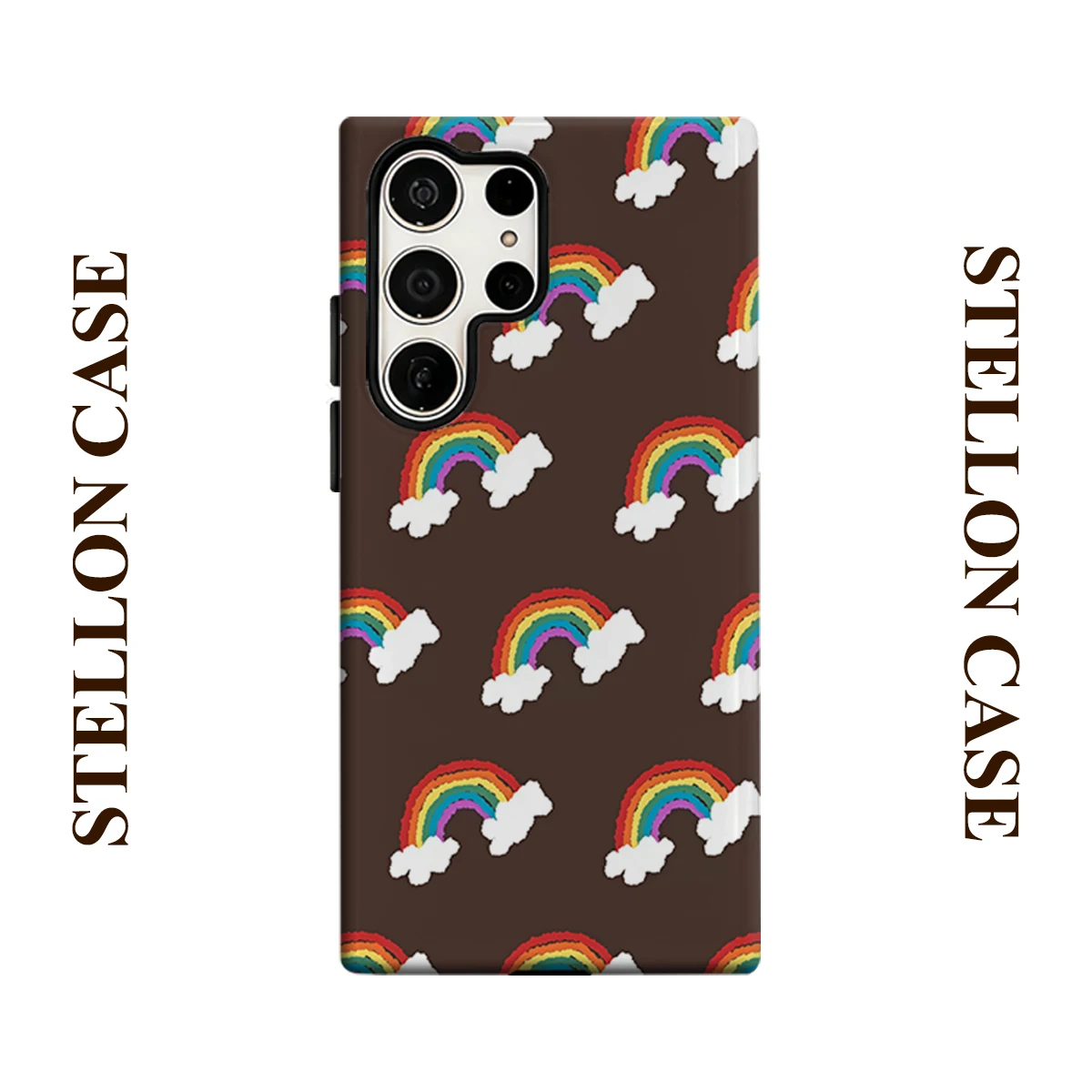 Cartoon Rainbow Cloud Glossy Double Layer Shockproof Phone Case For Samsung Galaxy S25 Ultra S24 Plus S23  Ultra Hard Back Cover
