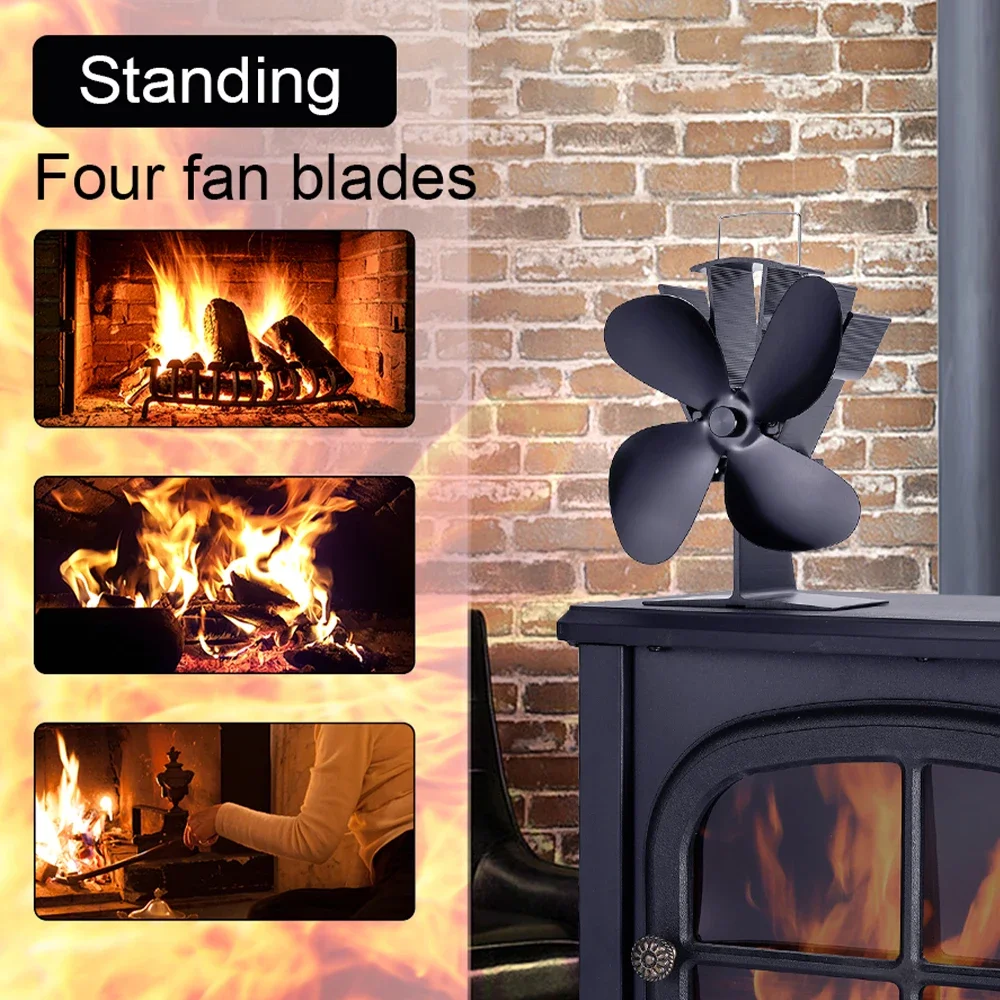 4 Blade Heat Powered Stove Fan Log Wood Burner Eco Friendly Quiet Fireplace Fan Winter Warm Home Efficient Heat Distribution